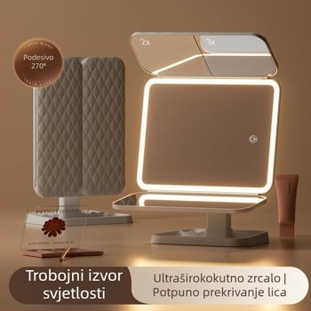 Tro-panelno ogledalo za šminkanje s LED rasvjetom, stolno, pogodno za studentski dom i kućnu upotrebu