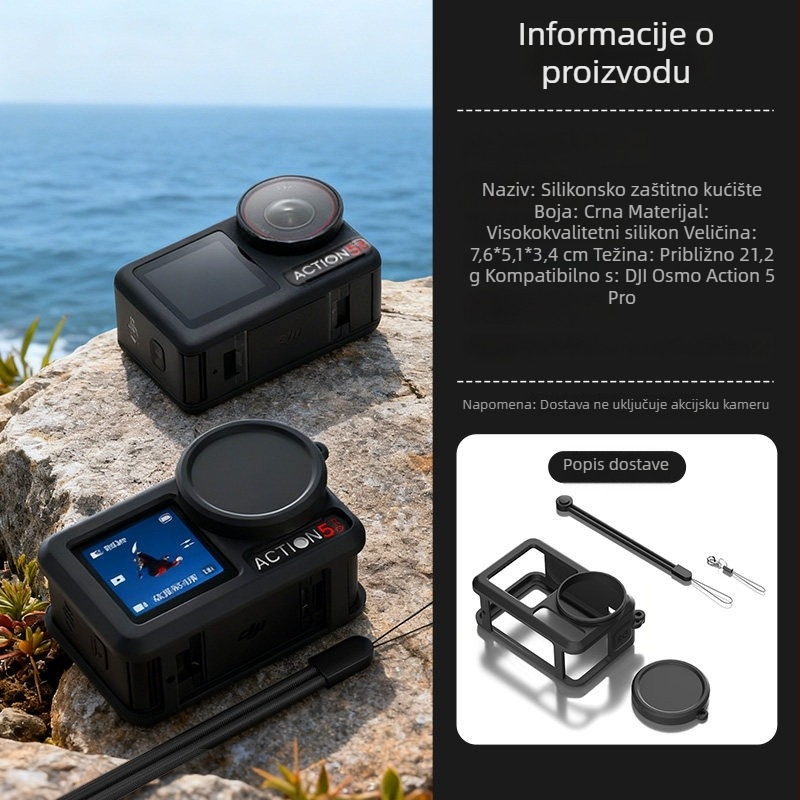 Silikonsko zaštitno kućište za DJI Action 5 Pro/4/3, poklopac za objektiv i kućište otporno na padove