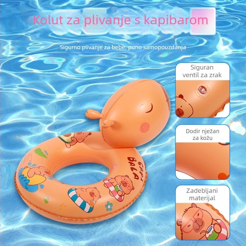 Dječji napuhivni prsten za plivanje s motivom kapibare, za vodne parkove, crtani dizajn