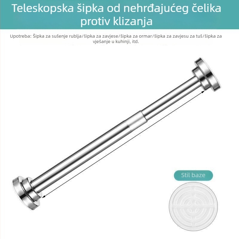 Bez bušenja, 304 nehrđajući čelik, teleskopska šipka za sušenje odjeće, šipka za zavjese i tuš, balkonska jednoručna šipka