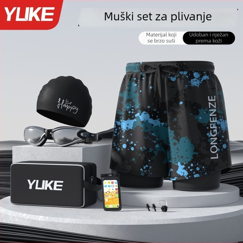Muške kupaće gaće u bokser stilu srednje dužine, set, plus veličina, anti-trenje, oprema za plažu za odrasle