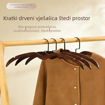 Drvena vješalica za odjeću sa kratkim vratom, za kućni garderobni prostor, štedi prostor, bez tragova na odjeći, luksuzna drvena vješalica sprječava nabiranje na ramenima