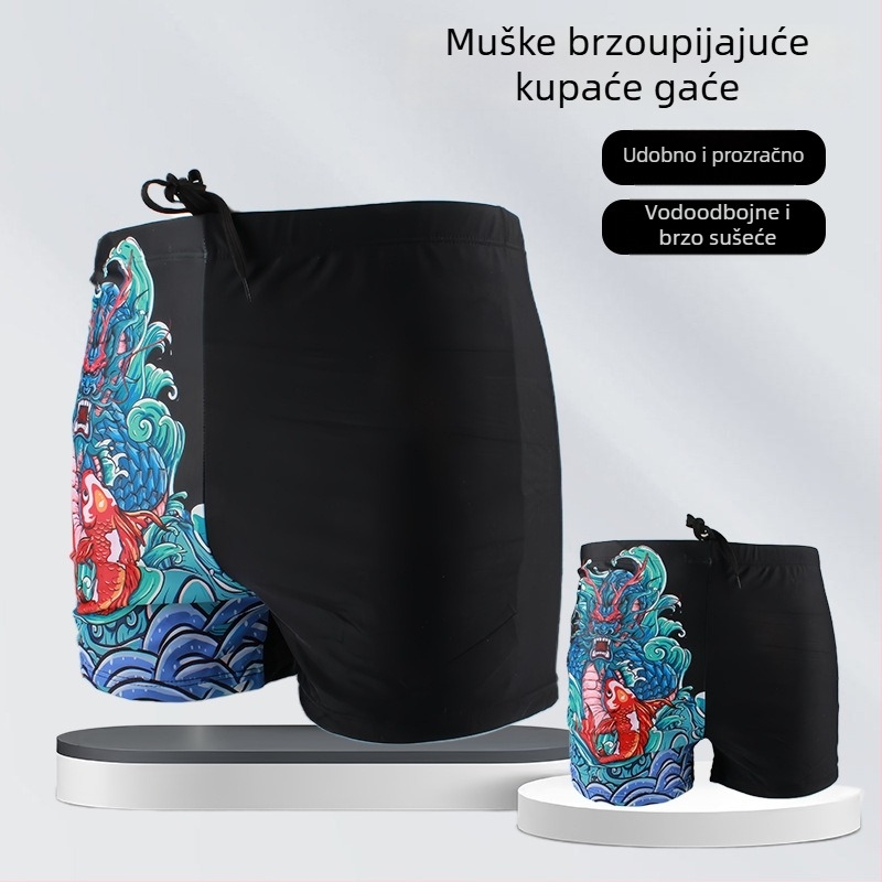 Nove muške kupaće gaće u kineskom stilu, brzo se suše, udoban kroj, prozračne, kvadratni kroj, kratke kupaće hlače za ljeto