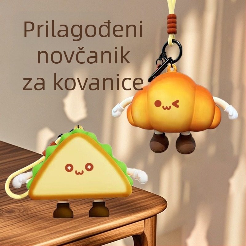 Silikonska torbica za novčiće s dizajnom kruha i epoksidnim završnim slojem, zatvarač na zip