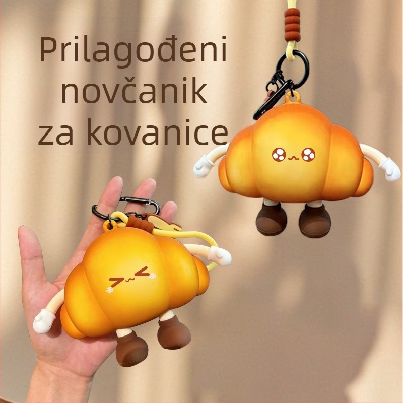 Silikonska torbica za novčiće s dizajnom kruha i epoksidnim završnim slojem, zatvarač na zip