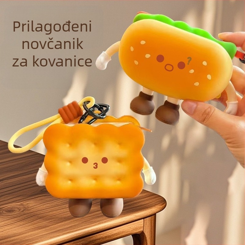Silikonska torbica za novčiće s dizajnom kruha i epoksidnim završnim slojem, zatvarač na zip