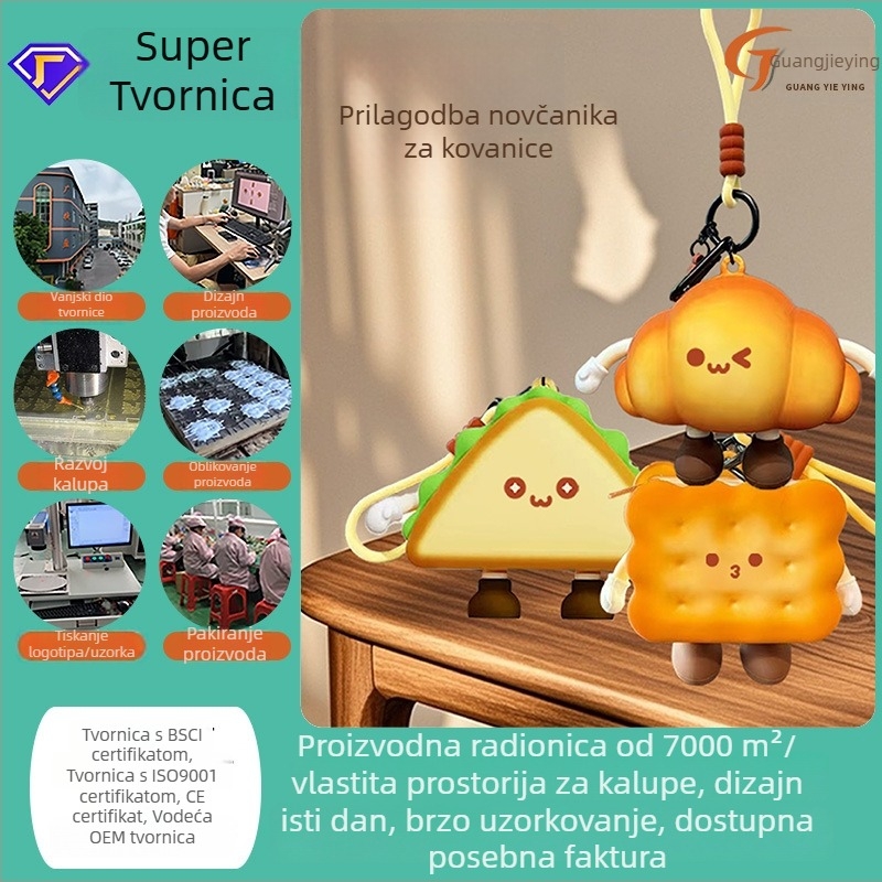 Silikonska torbica za novčiće s dizajnom kruha i epoksidnim završnim slojem, zatvarač na zip