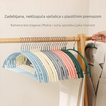 Set od 5 debelih polukružnih vješalica s kukom, plastificiranih, s protukliznim svojstvima za odraslu odjeću