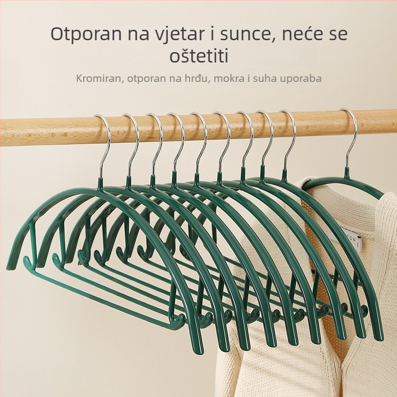 Set od 5 debelih polukružnih vješalica s kukom, plastificiranih, s protukliznim svojstvima za odraslu odjeću