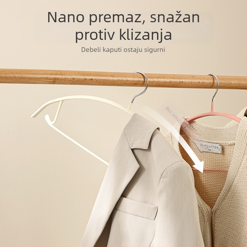 Set od 5 debelih polukružnih vješalica s kukom, plastificiranih, s protukliznim svojstvima za odraslu odjeću