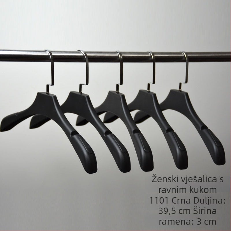 Crna mat plastična vješalica za odjeću, debela, protuklizna, bez šavova, prilagodljiva