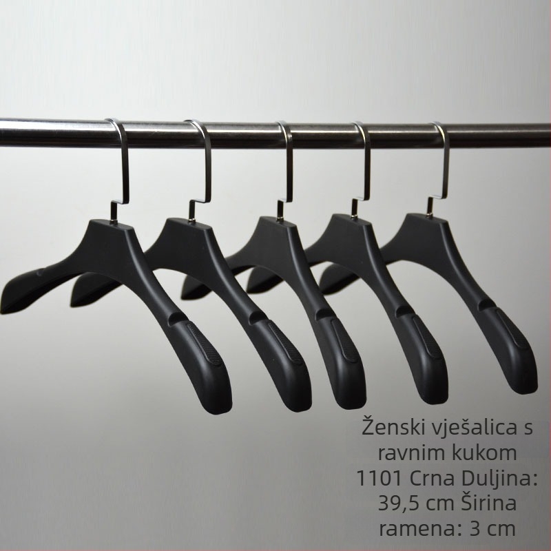 Crna mat plastična vješalica za odjeću, debela, protuklizna, bez šavova, prilagodljiva