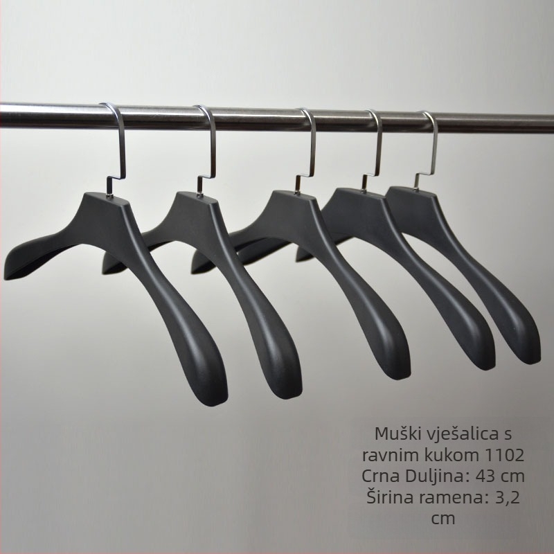 Crna mat plastična vješalica za odjeću, debela, protuklizna, bez šavova, prilagodljiva