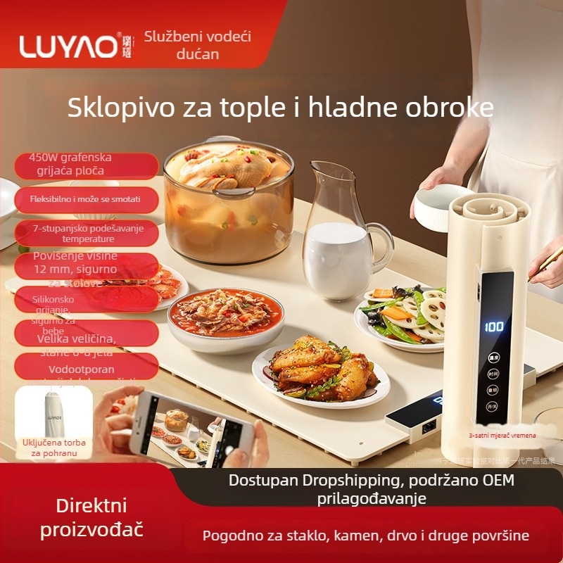 Luyao ploča za grijanje hrane, ploča za održavanje temperature, silikonska podloga za stol, novi model