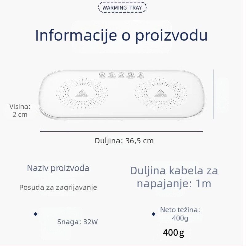 Električna grijana daska za posluživanje sa silikonskom površinom, 36W, podloga za stol s kontroliranom temperaturom
