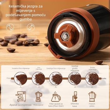 Ručni mlin za kavu s ručnim pogonom, za mljevenje pour-over i talijanskog stila, sklopivi i prenosni za kućnu uporabu.