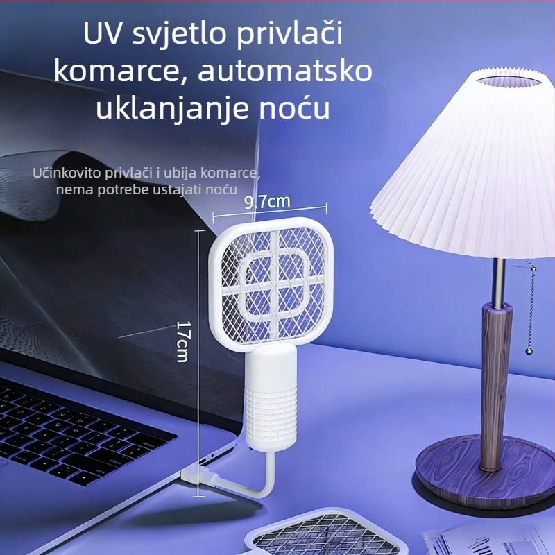 Električna lopata za komarce i UV lampu za hvatanje, USB priključak, kompaktno višefunkcionalno za vanjsku upotrebu, automobil i kampiranje
