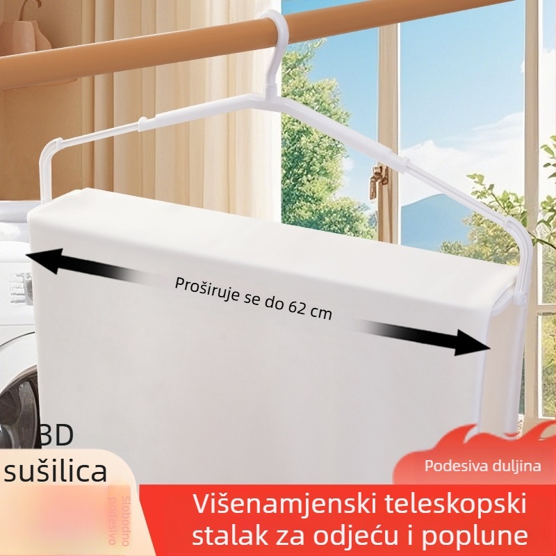 Proširiva sušilica za odjeću za kućnu upotrebu na balkonu, za sušenje tankih plahti i ručnika, s vjetrootpornim kopčama i 360° okretljivim kukama
