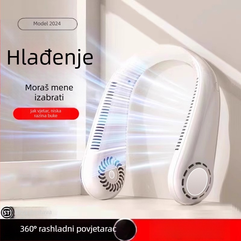 Nosač za vrat s ugrađenom baterijom — prijenosno tiho hlađenje na otvorenom, 3 brzine, 6+ lopatica