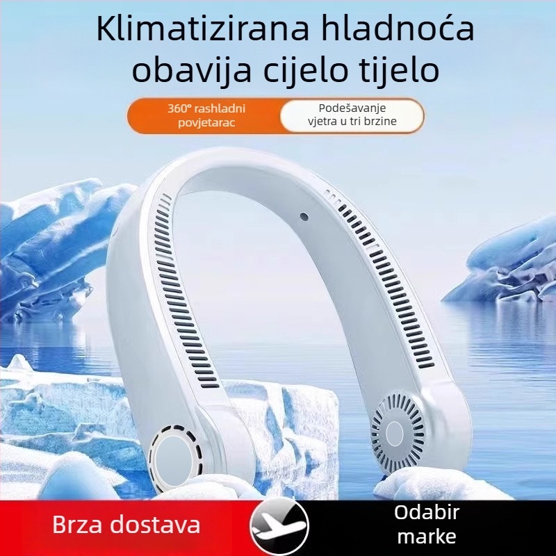 Nosač za vrat s ugrađenom baterijom — prijenosno tiho hlađenje na otvorenom, 3 brzine, 6+ lopatica