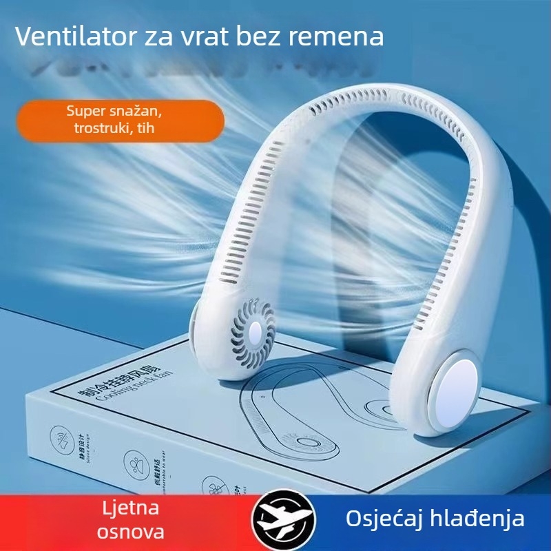 Nosač za vrat s ugrađenom baterijom — prijenosno tiho hlađenje na otvorenom, 3 brzine, 6+ lopatica