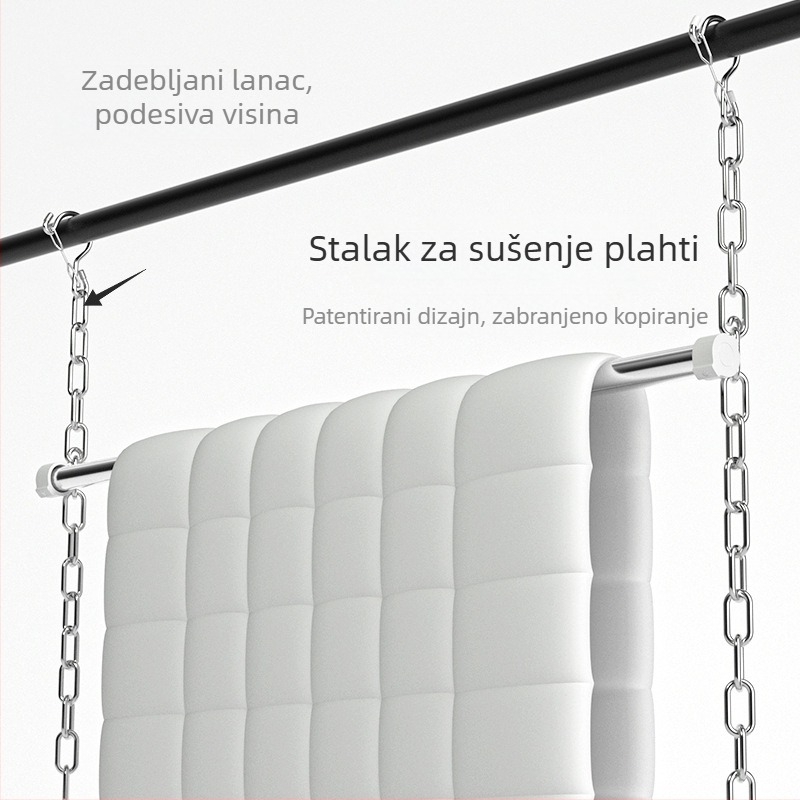 Prijenosni stalk za sušenje rublja za prozor od nehrđajućeg čelika, bez bušenja, produžni, otporan na vjetar za zimske pokrivače