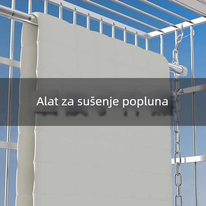 Prijenosni stalk za sušenje rublja za prozor od nehrđajućeg čelika, bez bušenja, produžni, otporan na vjetar za zimske pokrivače
