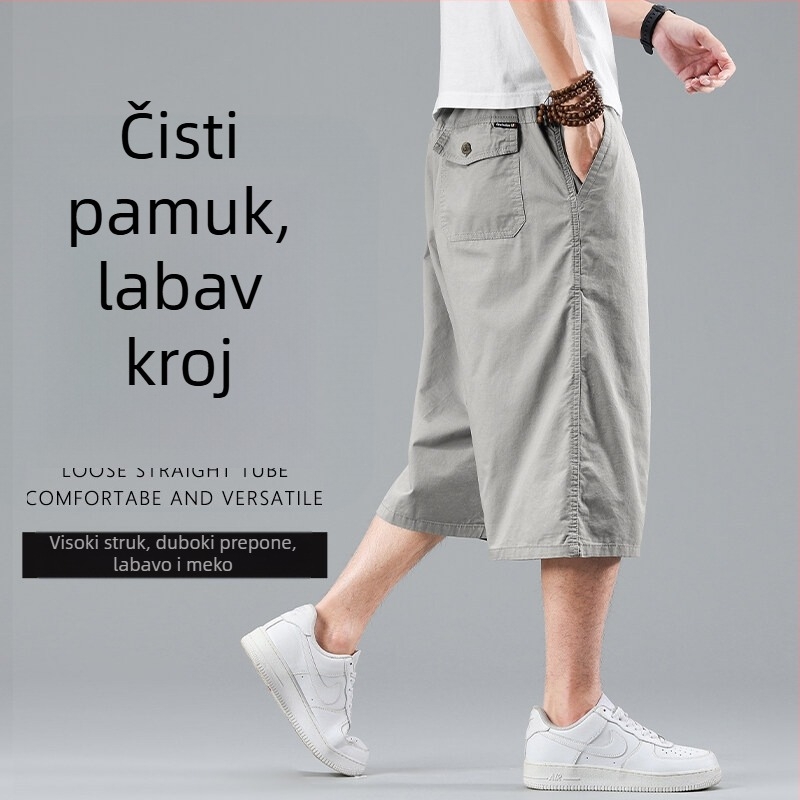 Muške kratke hlače od pamuka, cropped dužine, opuštenog kroja, plus veličina, ljetni cargo stil