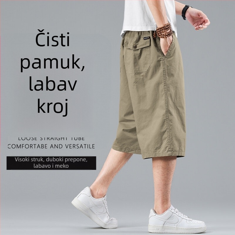 Muške kratke hlače od pamuka, cropped dužine, opuštenog kroja, plus veličina, ljetni cargo stil