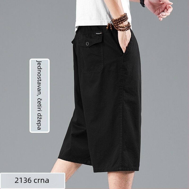 Muške kratke hlače od pamuka, cropped dužine, opuštenog kroja, plus veličina, ljetni cargo stil