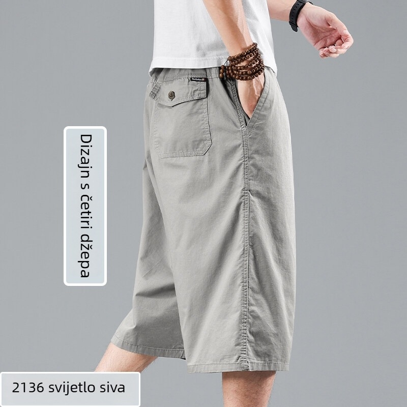 Muške kratke hlače od pamuka, cropped dužine, opuštenog kroja, plus veličina, ljetni cargo stil