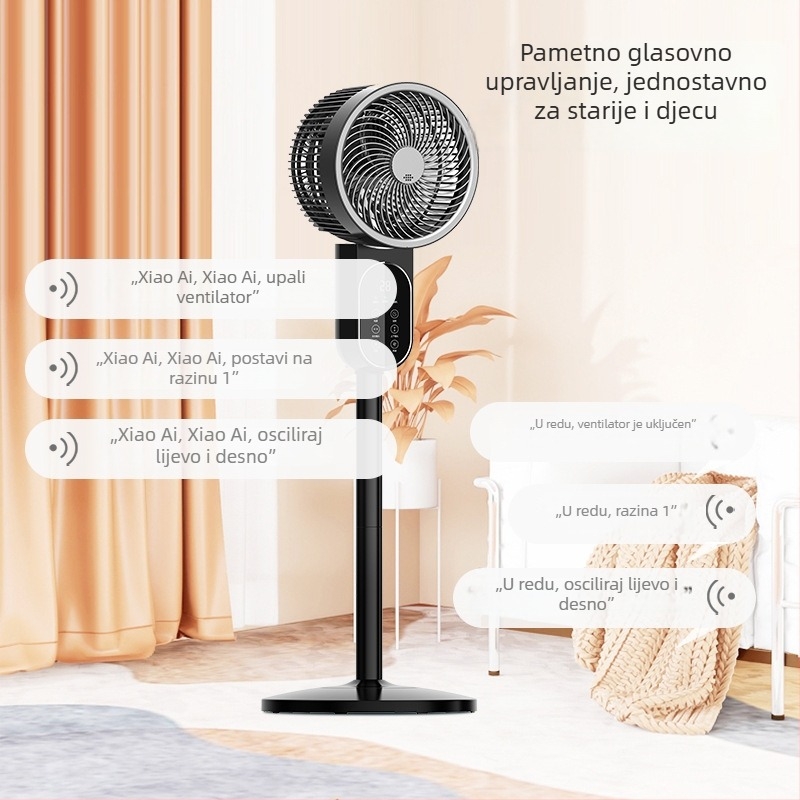 Ventilator za cirkulaciju s glasovnim upravljanjem, aromaterapijski uređaj, 8-smjernog pokreta glave, za stol i pod, tih, pearl bijela