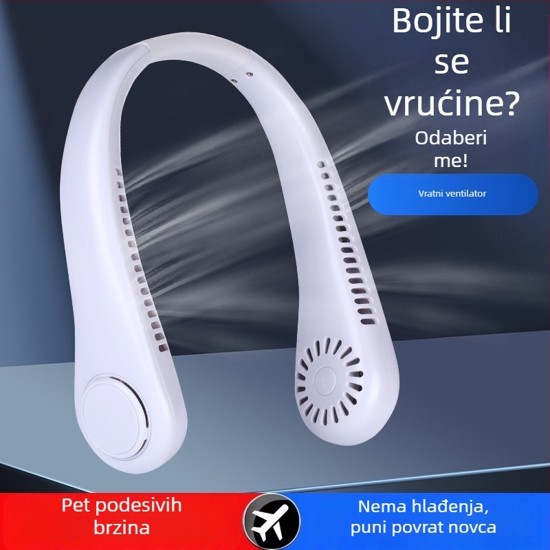 USB punjivi ventilator za vrat, kompaktni mini bezlopatni ventilator s digitalnim zaslonom