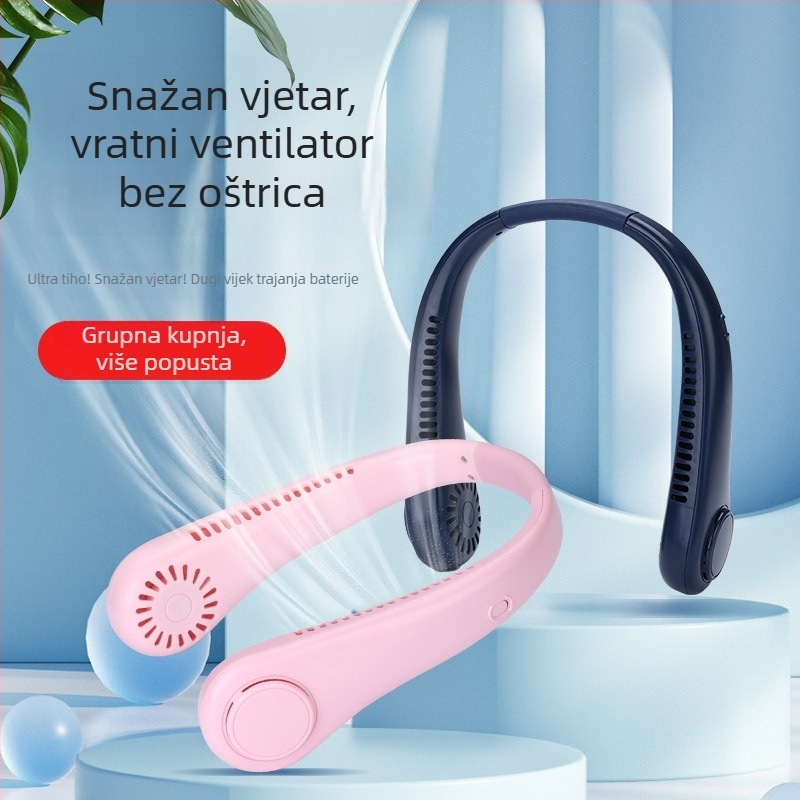 USB punjivi ventilator za vrat, kompaktni mini bezlopatni ventilator s digitalnim zaslonom
