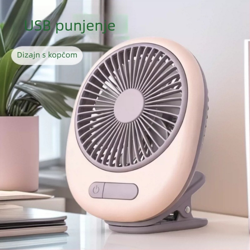 USB punjivi stolni ventilator s ugrađenom baterijom, kompaktne dizajna i prenosni, s klipsom