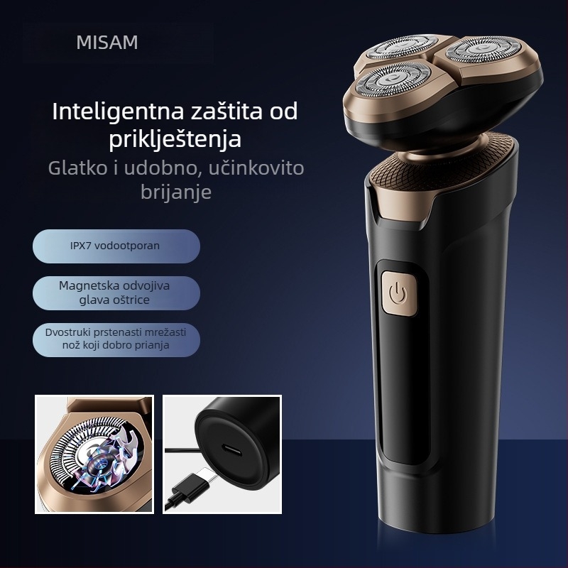 Novi električni brijač s plivajućom 3D glavom s tri oštrice, potpuno periv, USB punjenje, digitalni zaslon