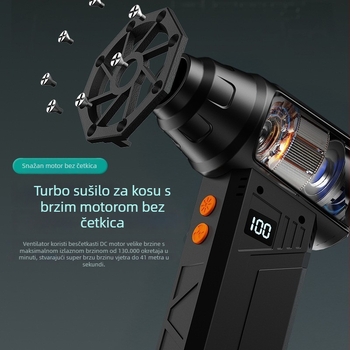 Prijenosni visokoučinkoviti ventilator s uklanjanjem prašine, puhanjem snijega, hitnim osvjetljenjem i čekićem za razbijanje prozora