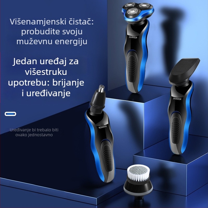 Qing Ting USB punjivi automobilni rotacijski brijač s tri plutajuće glave, periv, dugotrajna baterija