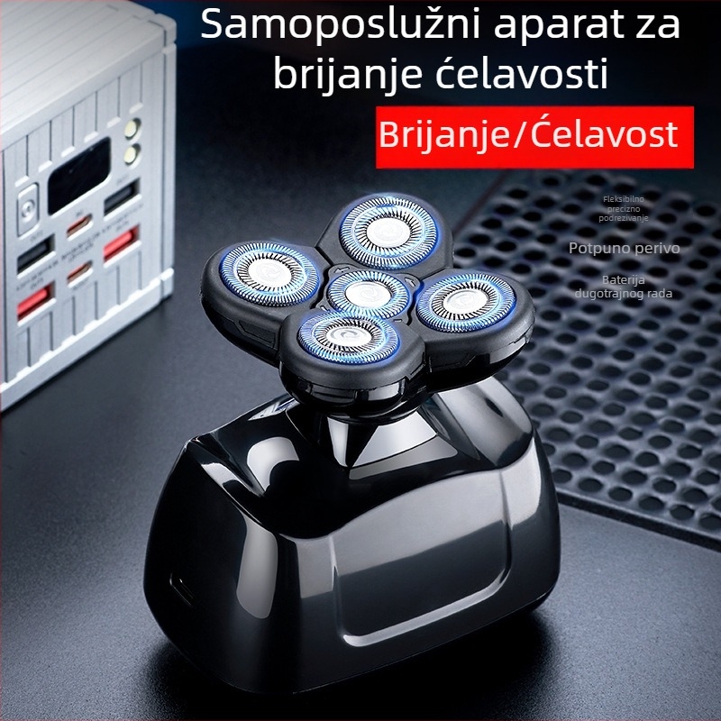 Pametan muški električni brijač s pet rotirajućih glava, punjivi