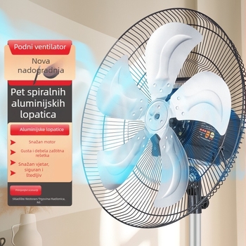Podni ventilator s pet aluminijskih lopatica, visok protok zraka, namijenjen kućnoj, komercijalnoj i industrijskoj uporabi