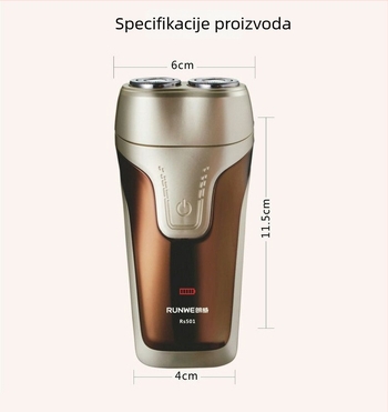 RUNWE Langwei muški punjivi električni brijač s dvostrukom rotacijskom glavom Rs501, ugrađena baterija