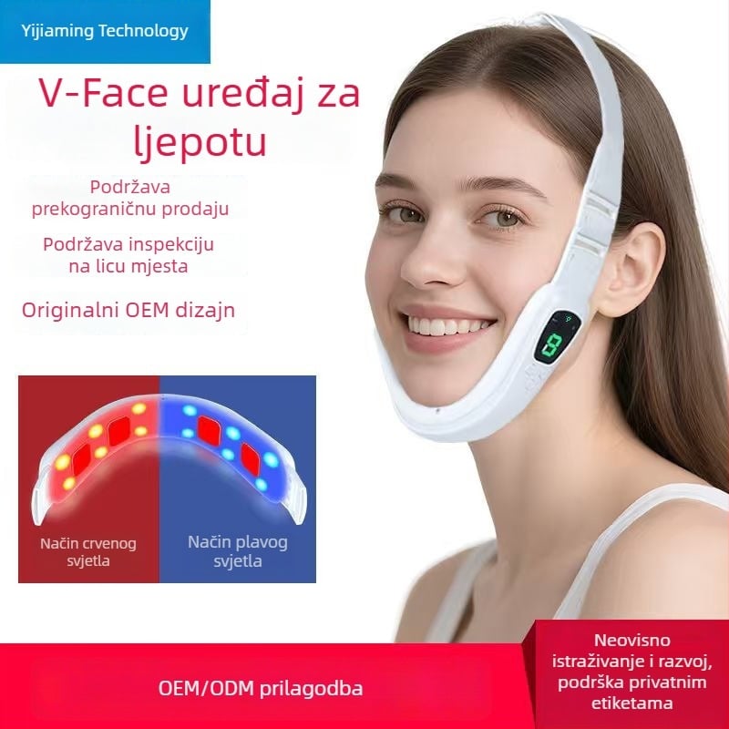 Masažer za lice s vibracijama za V-oblik konture lica, elektroterapijom, crveno-plava svjetlost