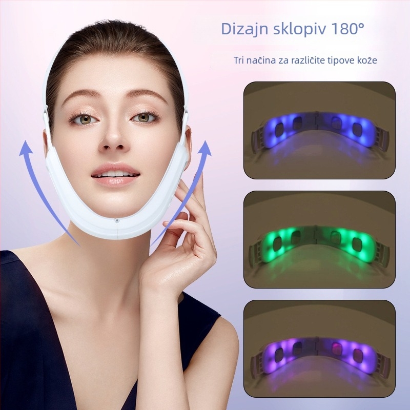 Masažer za lice s vibracijama za V-oblik konture lica, elektroterapijom, crveno-plava svjetlost