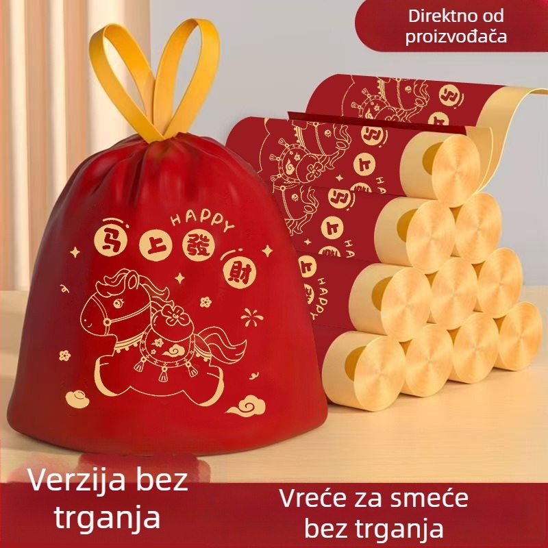Kese za otpad sa šnurlom, otporne na kidanje, debele, velike za kućanstvo, tiskane plastične vrećice