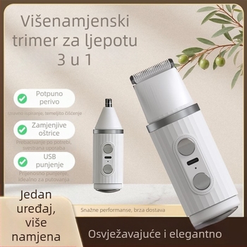 Električna ženska britva i trimer za obrve, dlake nosa i intimne regije – višenamjenski uklanjanje dlaka po cijelom tijelu, s odvojivom glavom oštrice, punjiva, mokro/sucho korištenje