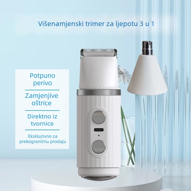 Električna ženska britva i trimer za obrve, dlake nosa i intimne regije – višenamjenski uklanjanje dlaka po cijelom tijelu, s odvojivom glavom oštrice, punjiva, mokro/sucho korištenje