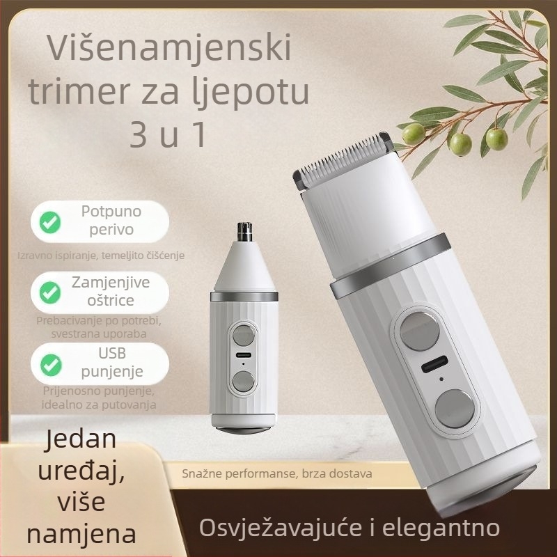 Električna ženska britva i trimer za obrve, dlake nosa i intimne regije – višenamjenski uklanjanje dlaka po cijelom tijelu, s odvojivom glavom oštrice, punjiva, mokro/sucho korištenje