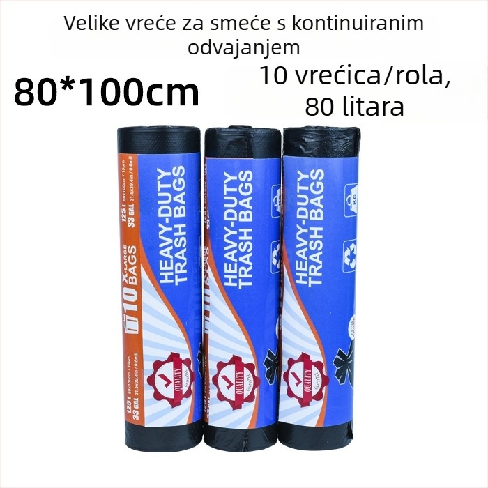 Velike crne debeli jednokratne vreće za smeće, perforirana rola, 80x100 cm, HDPE