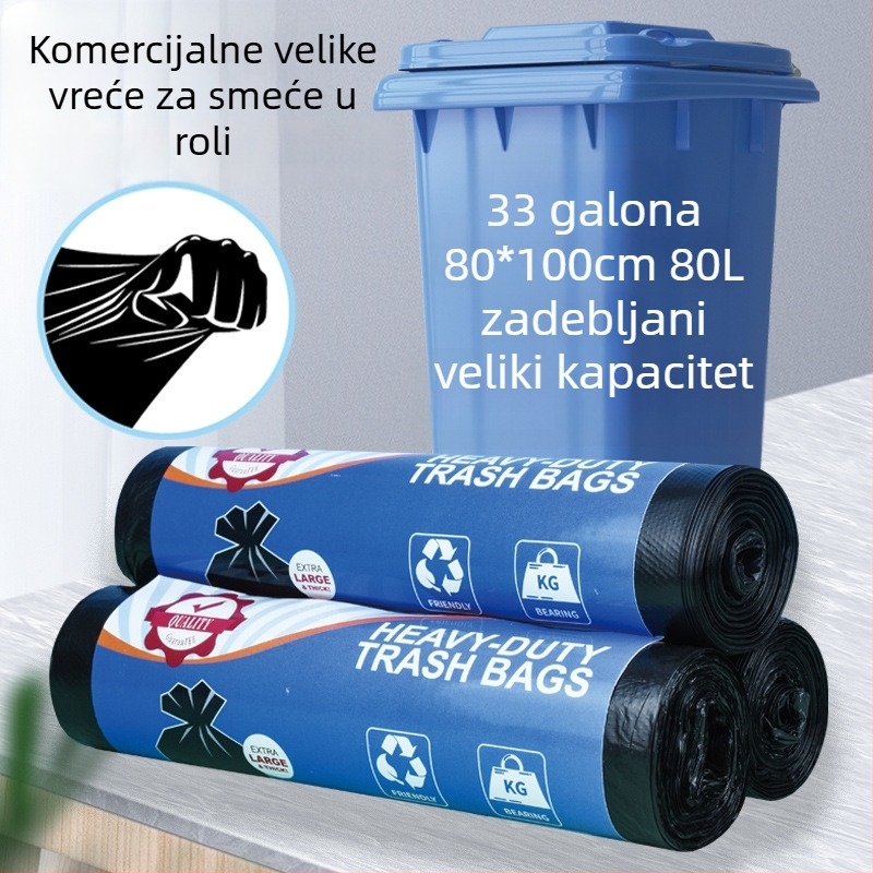 Velike crne debeli jednokratne vreće za smeće, perforirana rola, 80x100 cm, HDPE