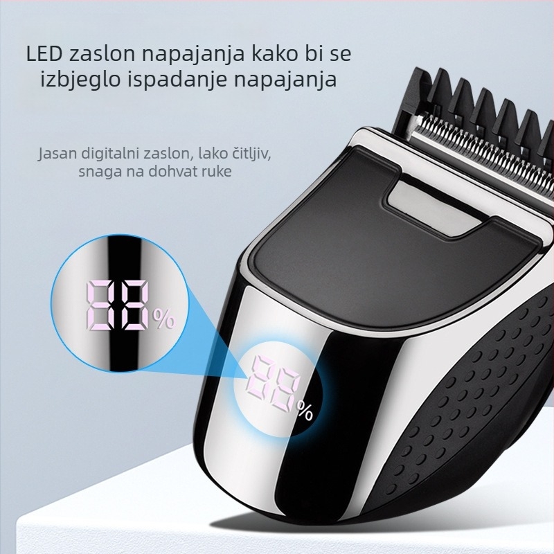 Muški kućni aparat za šišanje kose, punjivi, vodootporan, bezčetkasti motor, oštrice od nehrđajućeg čelika, ugrađena baterija 500–800 mAh, radno vrijeme 1–3 sata